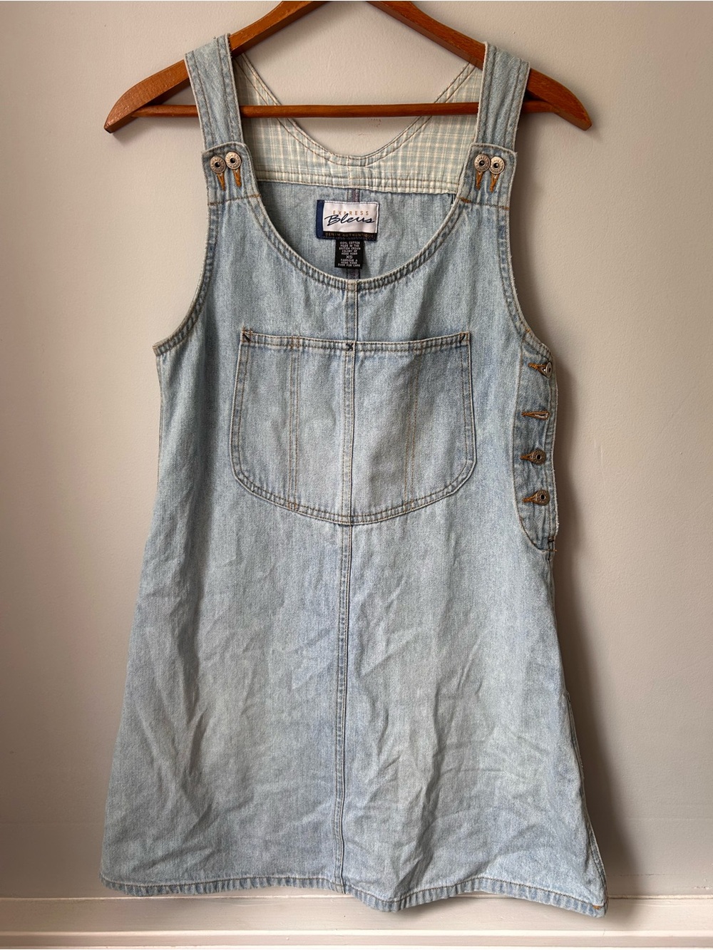 Vintage Denim Mini Overall Jumper Dress - Light Wash Denim - Picture 1 of 7